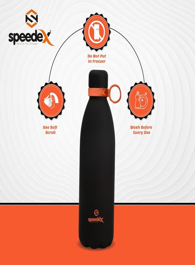 سبيديكس ترمس سبيدكس - 1000 مل، معزول بتفريغ الهواء، مصنوع من الفولاذ المقاوم للصدأ، مناسب للأطفال والرجال والنساء - ترمس مثالي للمدرسة والمكتب والسفر، لحفظ المشروبات الساخنة والباردة - لون أسود - Image 2